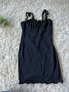 Black Ruffle-Trim Slip little black cute summer dress with Twisted Straps
